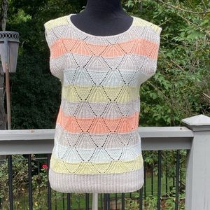 Vintage 80s Knitted Crochet Diamond Cottagecore Rainbow Stripe Sweater Vest Top